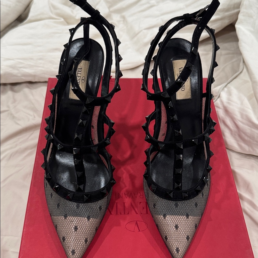 Valentino Black and Mesh Studded Pumps
